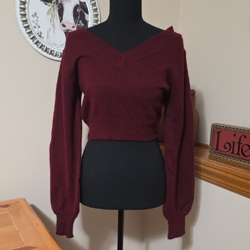 Zaful Off-the-Shoulder Burgundy Sweater